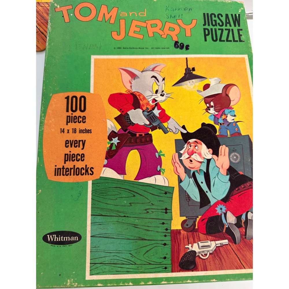 Vintage 1969 Tom and Jerry Jigsaw Puzzle Whitman 100 Piece Cowboy Western 4610
